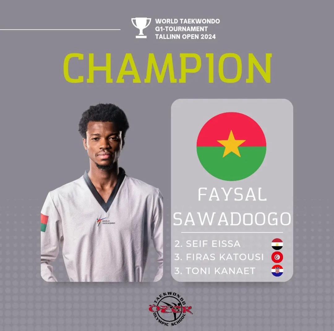 Taekwondo : le Burkinabè Faysal Sawadogo bat le numéro 2 mondial et remporte la médaille d’or à l’Open d’Estonie