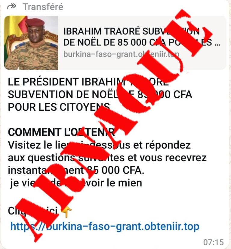 Supposée subvention du Président du Faso pour Noël : une information fausse et malveillante